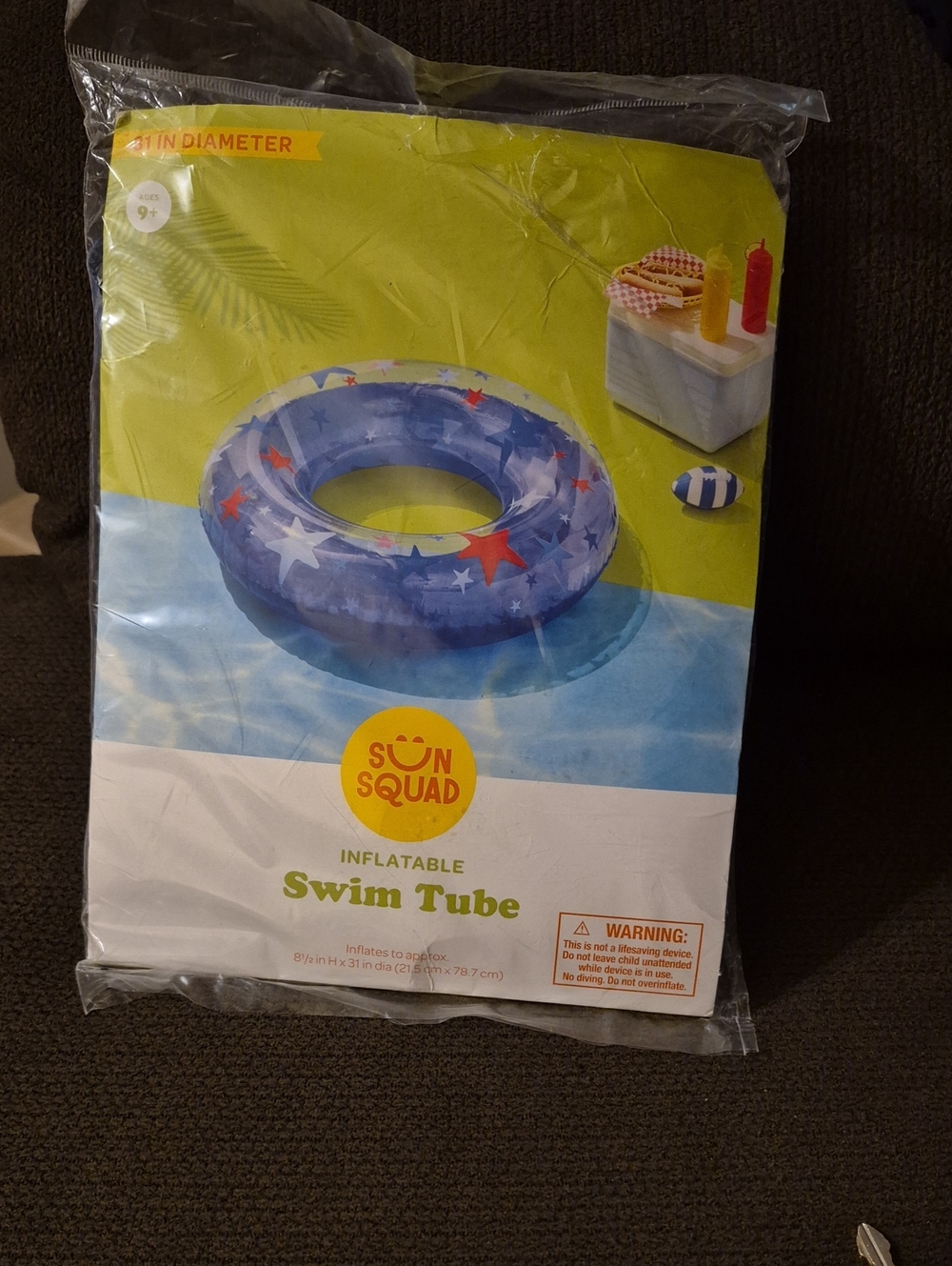 Sun Squad Inflatable Swim Tube - Blue with Stars Age 9+ 31" Diameter